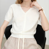 French Knit V-Neck Short Sleeve Cardigan