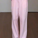 Retro Pink Relaxed Wide Leg Casual Pants