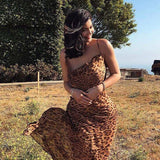 Leopard Print Backless Bodycon Maxi Dress