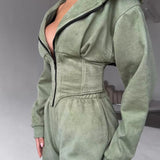 Hooded Drawstring Two Piece Pants Set