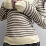Waffle Striped Patchwork Color Block Long Sleeve Tee
