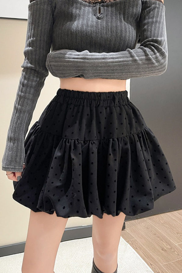 Polka Dot Black Belted Tulle Mini Skirt