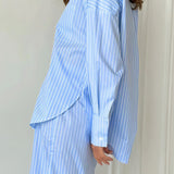 Striped Color Block Slit Long Sleeve Skirt Set