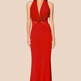 V-Neck Halter Lace Backless Fishtail Party Dress