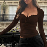 Lace Trimmed Slim Fit Bodysuit Knit Top