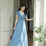 V-Neck Ruffled Midi Floral Dress