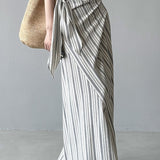 High Waist Striped Tie Waist A Line Maxi Skirt