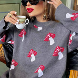 Mushroom Print Knit Sweater