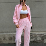 Athletic Velvet Collar Zipper Long Sleeve Two Piece Set