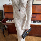Knit Argyle Jacquard Long Sleeve Maxi Dress