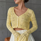 Slim Hollow Knit V Neck Button Cardigan