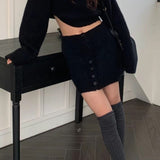 Short Fitted Knit Round Neck Slim Two Piece Set
