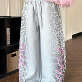 Retro Leopard Letter Embroidered Loose Pants