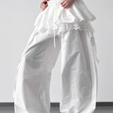Lace Skirt Hem Trim Wide Leg Casual Pants