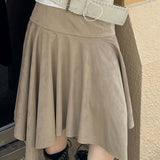 Chic Suede High Waist Asymmetrical Skirt
