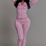 Contrast Letter Vneck Slim Two Piece Set