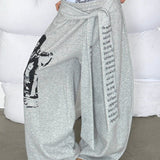 Street Style Graphic Letter Ribbon Curved Sweat Pants