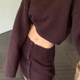 Short Fitted Knit Round Neck Slim Two Piece Set