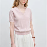 French Knit V-Neck Short Sleeve Cardigan