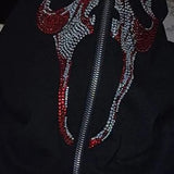 Rhinestone Zip Up Gothic Hoodie
