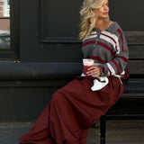 Preppy Style Wide Stripe Polo Collar Knit Blouse