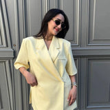 Yellow Lapel Short Sleeve Blazer