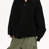 Chunky Knit Cross Button Sweater