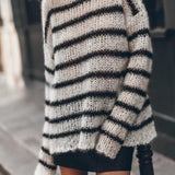 Loose Fit Striped Crew Neck Sweater