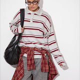Relaxed Collared Striped Long Sleeve Blouse