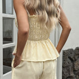 Casual Minimalist stripe Tube Ruffle Shorts Two Piece Set
