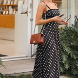 Boho Polka Dot Lace Trim Cami Maxi Dress