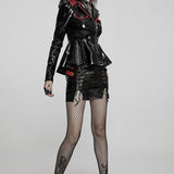 Sexy PU Women Elastic Patent Leather Dresses Slit with Drawstring Side Loop Mini Skirt