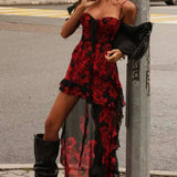 Ruched Low-Neck Floral Dress