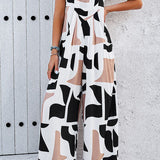 Printed Wide Strap Jumpsuit with Pockets
