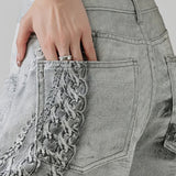 Metal Love Chain Straight Leg Jeans