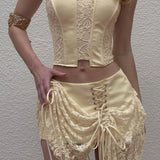 Chic Solid Tube Top Low Waist Mini Skirt Set