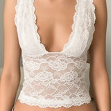 Sexy Lace V Neck Bodycon Crop Top