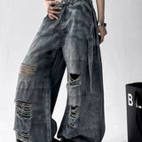 Washed Ripped Wide Leg Jeans