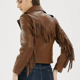Faux Leather Tassel Biker Jacket