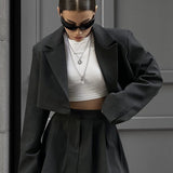 Mini Skirt with Lapel Blazer Two Piece Set
