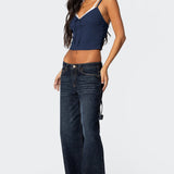 Faux Two Piece Bow Lace Sweet Crop Top