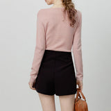Chic Off Shoulder Tie Waist Cowl Neck Long Sleeve Tee
