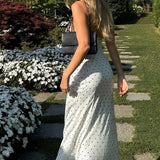 Vintage Polka Dot Lace V-Neck Bodycon Maxi Dress