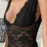 Sexy Lace V Neck Bodycon Crop Top