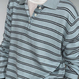 Soft Wool Striped Polo Collar Long Sleeve Long Sleeve Tee