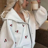 Cherry Print Zip Up Hoodie