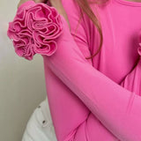 3D Floral Slim-Fit Long Sleeve Tee