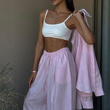 Cotton Loose Long Sleeve Shirt Pants Two Piece Set