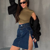 Asymmetrical Denim Flowy Mini Skirt