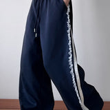 Lace Trim Wide Leg High Waist Pants